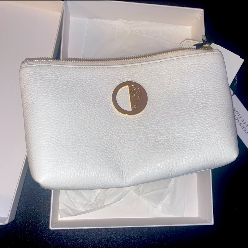 Versace collection white leather makeup cosmetic  bag ! Never used with tags !